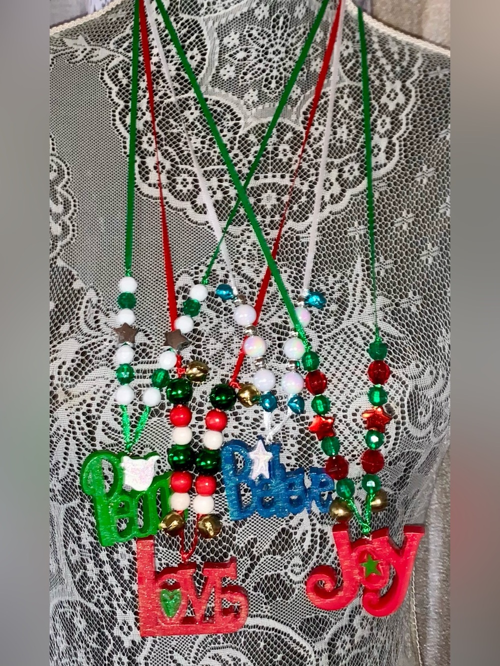 ‘Joy', ‘Love', ‘Peace’, ‘Believe’ Holiday Beaded Necklaces